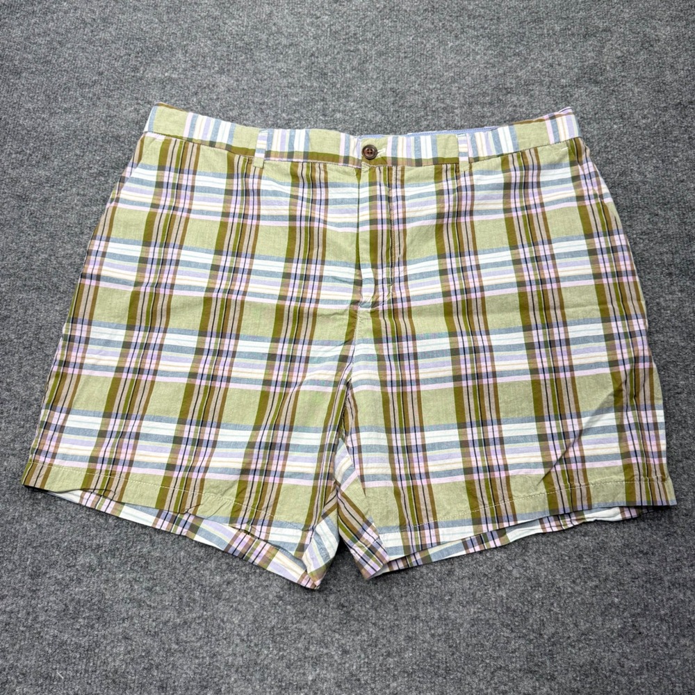 Vineyard Vines Mens 42 Plaid Cotton Chino Shorts‎ Green Pink Blue Preppy Summer
